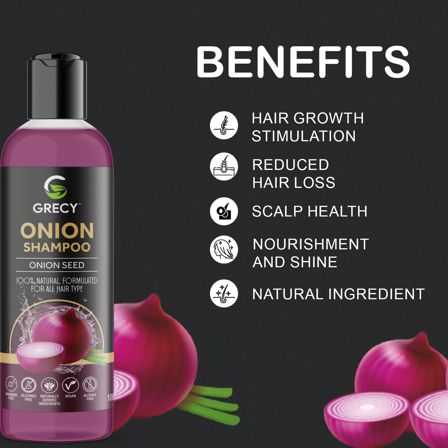 Grecy Onion Shampoo For All Hair Types (100ml)