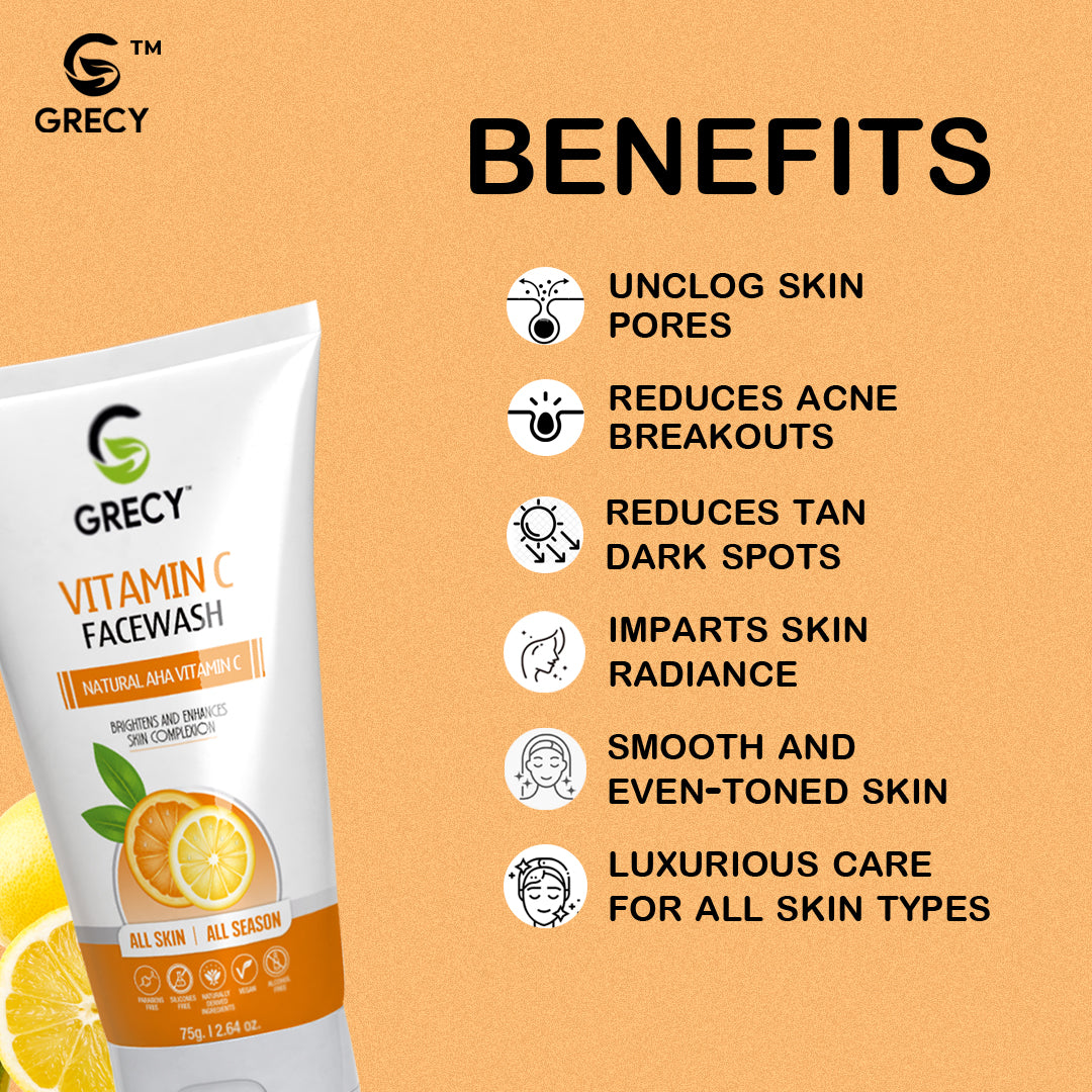 Grecy Vitamin C And Natural AHA Facewash Face Wash  (75 g)