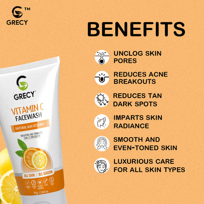 Grecy Vitamin C And Natural AHA Facewash Face Wash  (75 g)