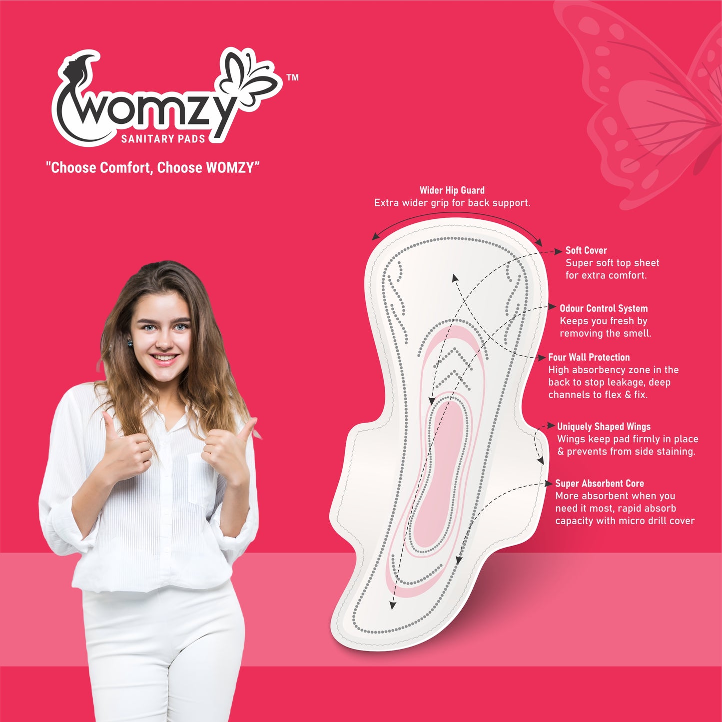 Womzy XXL Maxi Cottony Jumbo Sanitary Pads With Advance Dry Gel Technology Sanitary Pad (40 Pcs Pack)