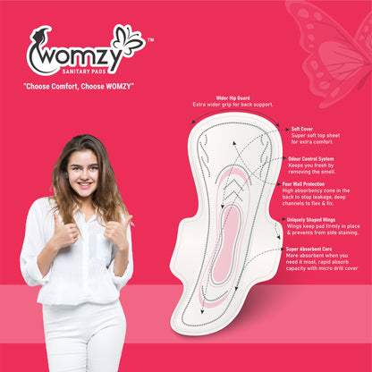 Womzy XXL Maxi Cottony Jumbo Sanitary Pads With Advance Dry Gel Technology Sanitary Pad (40 Pcs Pack)