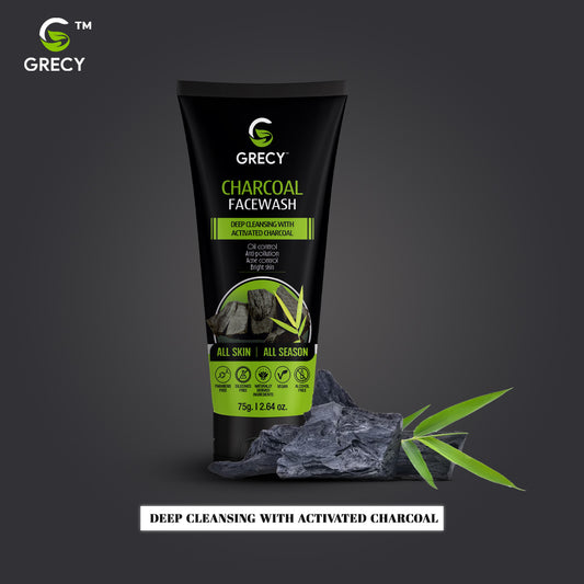 Grecy Charcoal Facewash For Deep Cleansing with Activated Charcoal Men & Women All Skin Types Face Wash  (75 g)
