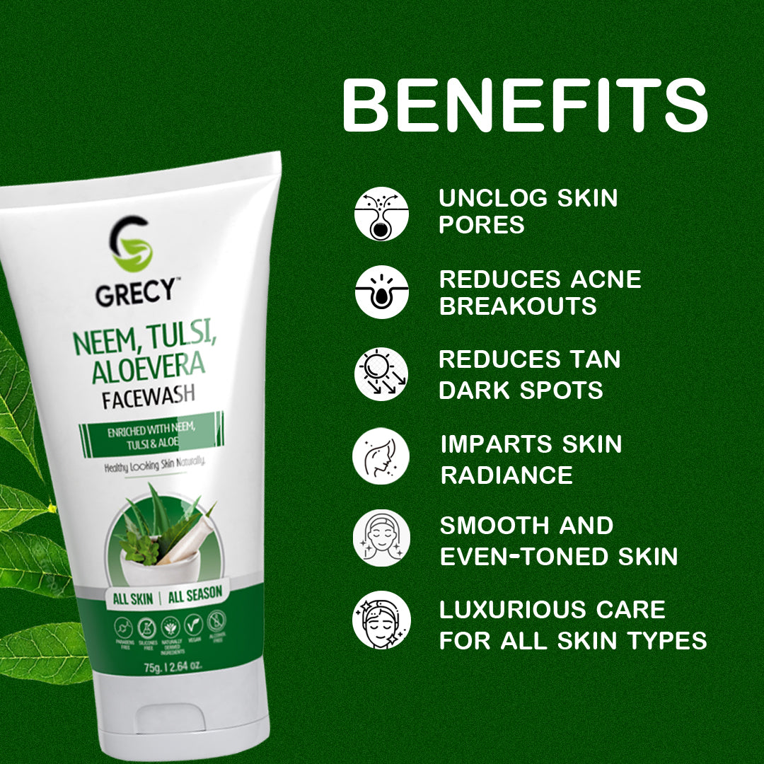 Grecy Neem, Tulsi And Aloevera All Skin Types Face Wash (75gm)