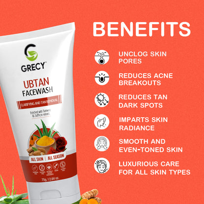 Grecy Ubtan Clarifying And Tan Removal Facewash Men & Women All Skin Types Face Wash