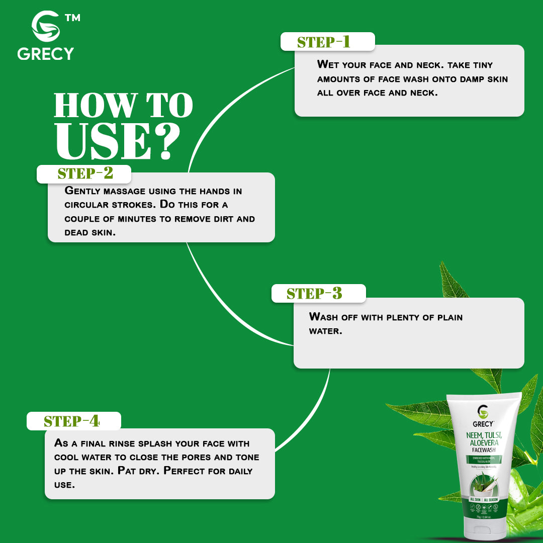 Grecy Neem, Tulsi And Aloevera All Skin Types Face Wash (75gm)