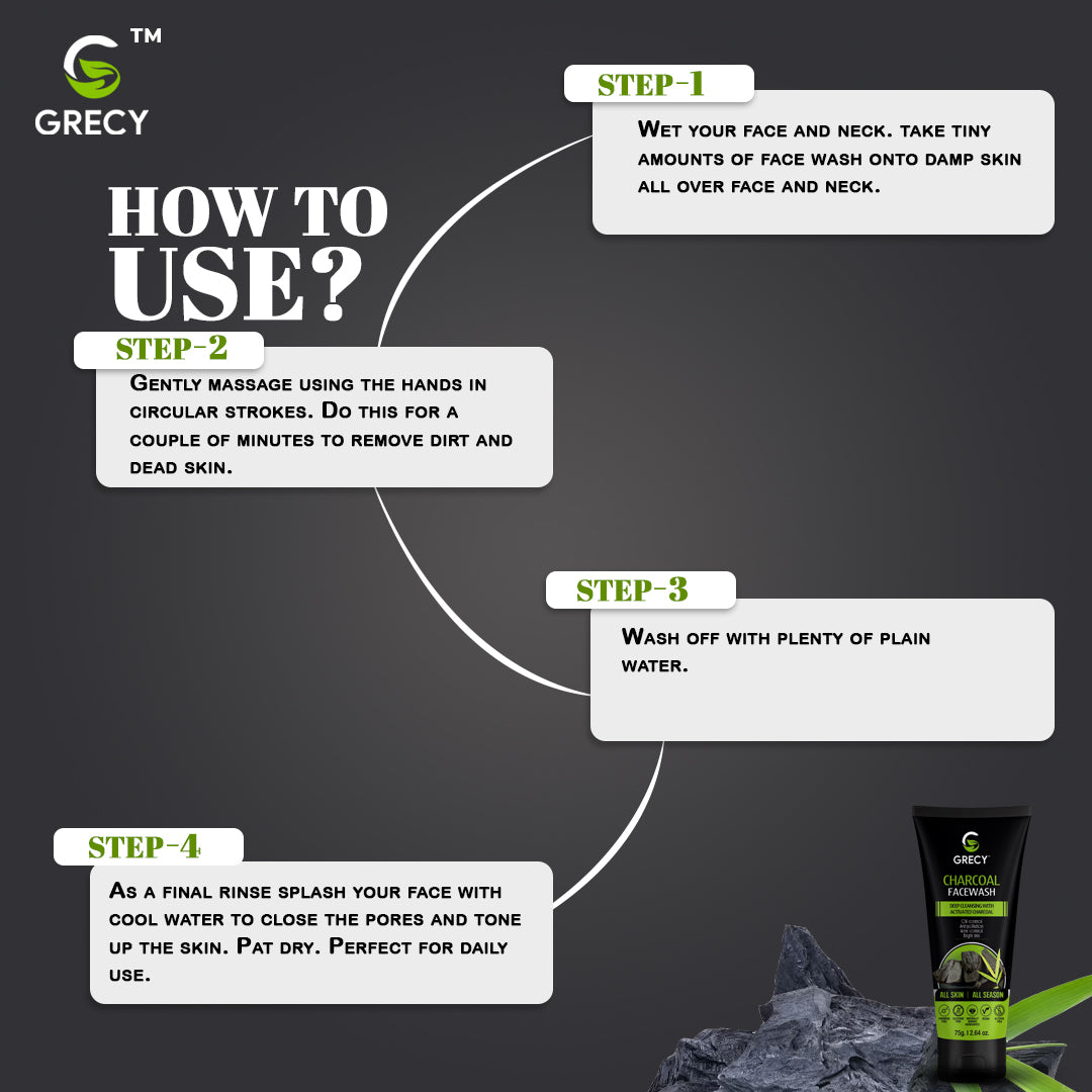 Grecy Charcoal Facewash For Deep Cleansing with Activated Charcoal Men & Women All Skin Types Face Wash  (75 g)