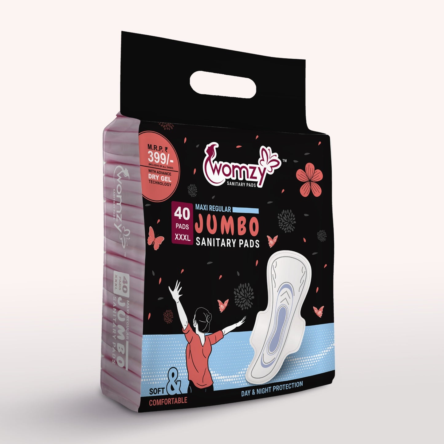 Womzy XXXL Maxi Cottony Jumbo Sanitary Pads With Advance Dry Gel Technology Sanitary Pad  (Pack of 40)